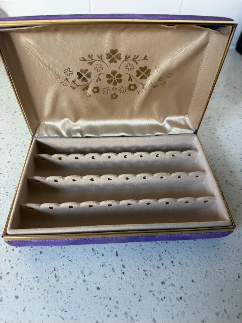 Vintage Purple Velvet Jewelry Box with Gold Trim
